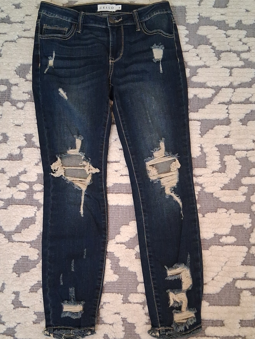 Cello Women's Distressed Dark Blue Skinny Jeans